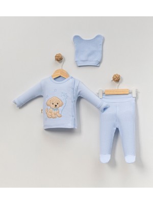 Babycan - Erkek  Peluş Köpekcik 3 Lü Hastane Çıkış Zıbın Seti