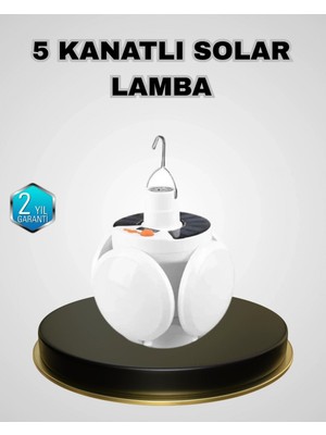 MiraLive 5 Kanatlı Solar Kamp Lambası – USB Şarjlı, Taşınabilir, IP65 Su Geçirmez Bahçe Lambası