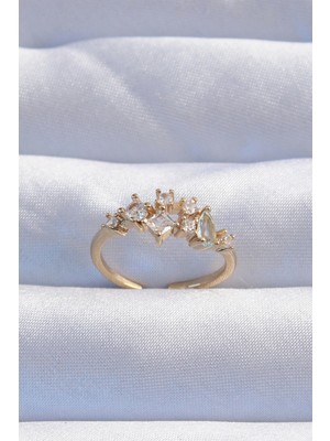 MiraLive Pirinç Gold Renk Zirkon Taşlı Damla Detay Ayarlanabilir Yüzük - TJ-BYK3245