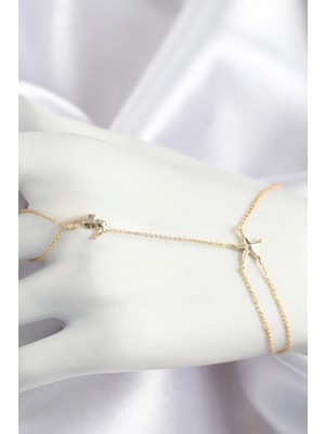 MiraLive Pirinç Zirkon Taşlı Deniz Atı ve Yıldız Model Gold Renk Şahmeran - TJ-SN713