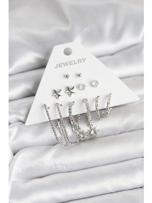 MiraLive Pirinç Gümüş Renk Küpe Seti 6'lı - TJ-BKP11334