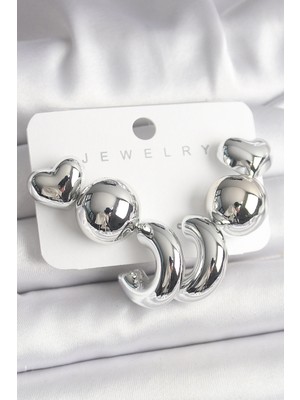 MiraLive Gümüş Renk Kalp Halka Figür Ccb Plastik Kadın Küpe Seti - TJ-BKP10023