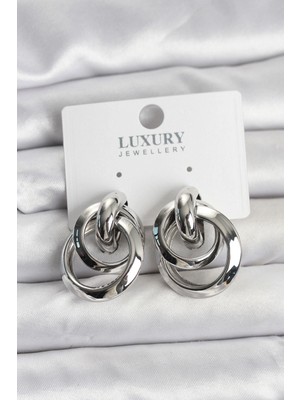 MiraLive Gümüş Renk Halka Model Pirinç Kadın Küpe - TJ-BKP11349