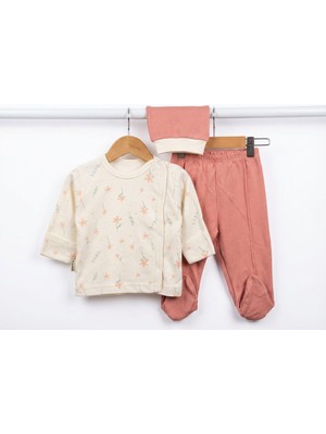 Babycan - Kız  Çiçekli 3 Lü Hastane Çıkış Zıbın Seti