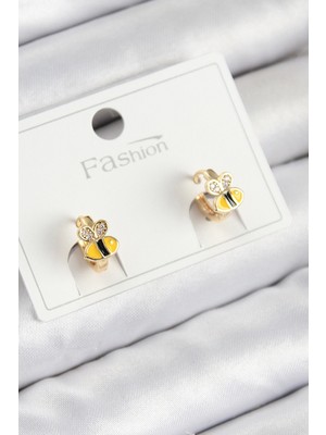 MiraLive Pirinç Zirkon Taşlı Arı Model Gold Renk Çocuk Küpe - TJ-BKP11199