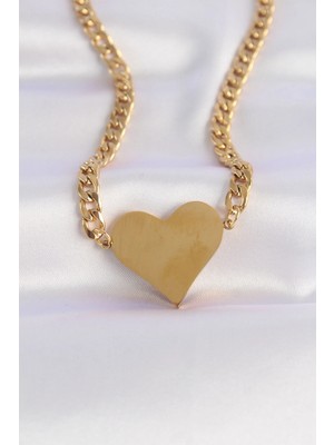 MiraLive 316L Çelik Zincir Altın Renk Düz Plaka Kalp Kolye - TJ-BKO8642