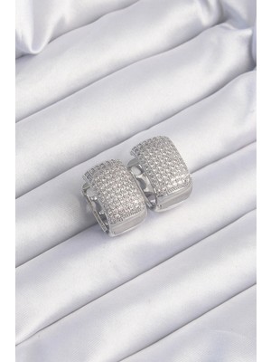 MiraLive Pirinç Gümüş Renk Zirkon Taşlı Minimal Halka Küpe - TJ-BKP9201