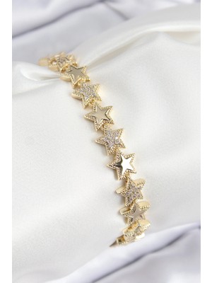 MiraLive Vıp Pirinç Zirkon Taşlı Yıldız Model Gold Renk Kadın Bileklik - TJ-BB7768