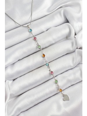 MiraLive Pirinç Gümüş Renk Karışık Renk Zirkon Taşlı Y Kadın Kolye - TJ-BKO10339