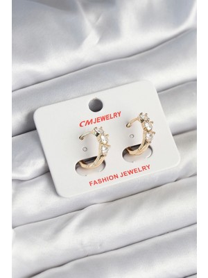 MiraLive Pirinç Gold Renk Kalpli Zirkon Taşlı Kadın Küpe - TJ-BKP11246