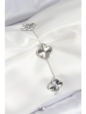 MiraLive Vıp Pirinç Yonca Model Gümüş Renk Kadın Bileklik - TJ-BB7782