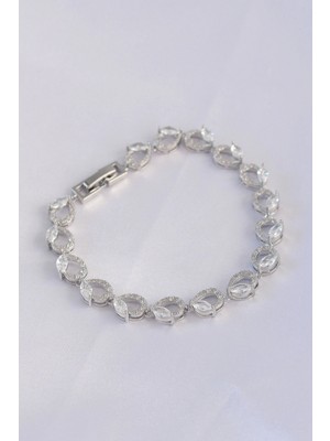 MiraLive Vip Seri Pirinç Zirkon Taşlı Gümüş Renk Arpa Model Bileklik - TJ-BB6062