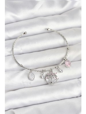 MiraLive Hayat Ağacı Charmlı Gümüş Renk Pirinç Kadın Bileklik - TJ-BB8038