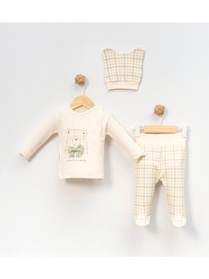 Babycan - Erkek  Ekoseli Ayıcık-3 Lü Hastane Çıkış Zıbın Seti