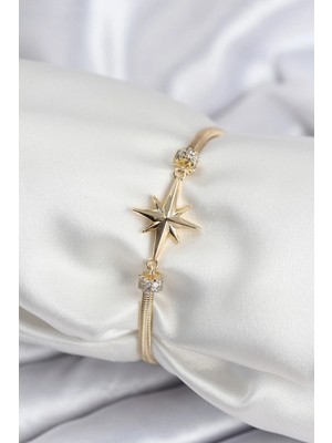 MiraLive Pirinç Vıp Seri Gold Renk Kutup Yıldızı Model Kadın Bileklik - TJ-BB7937