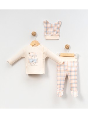 Babycan - Erkek  Ekoseli Ayıcık-3 Lü Hastane Çıkış Zıbın Seti