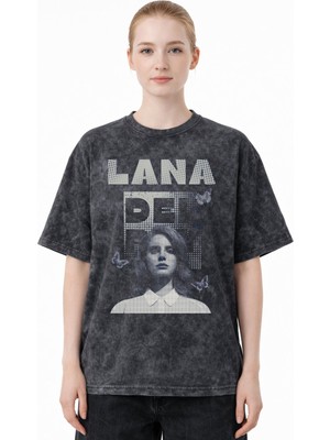 Sevbano Lana Del Rey Şarkıcı Baskılı Unisex Oversize Eskitme Yıkamalı Tişört