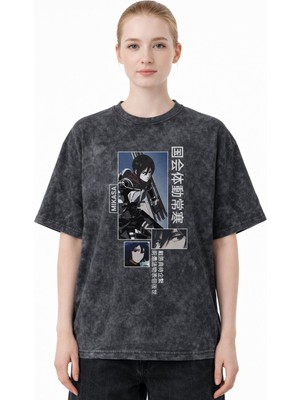 Sevbano Mikasa Ackerman Attack On Titan Anime Baskılı Unisex Oversize Eskitme Yıkamalı Tişört