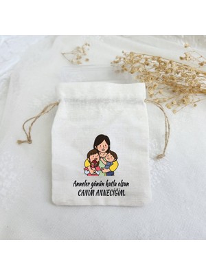 Hayaller Dükkanı 30 Adet Anneler Günü Baskılı Keten Kese 9X13 cm Hediyelik