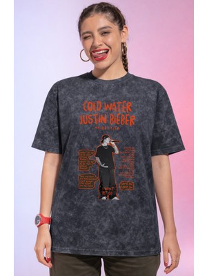 Sevbano Tasarım Justin Bieber Şarkıcı Baskılı Unisex Oversize Vintage Yıkamalı Tişört
