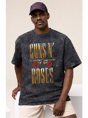 Sevbano Guns N' Roses Rock Metal Müzik Grubu Baskılı Unisex Oversize Vintage Yıkamalı Tişört