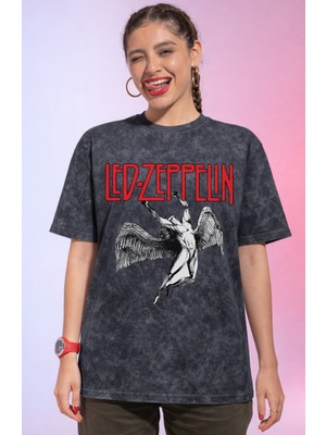 Sevbano LED Zeppelin Rock Metal Müzik Grubu Baskılı Unisex Oversize Vintage Yıkamalı Tişört