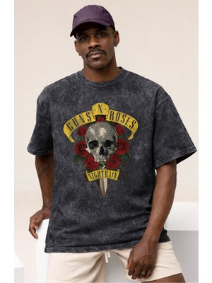Sevbano Guns N' Roses Rock Metal Müzik Grubu Baskılı Unisex Oversize Vintage Yıkamalı Tişört