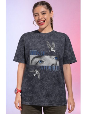 Sevbano Tasarım Billie Eilish Şarkıcı Baskılı Unisex Oversize Vintage Yıkamalı Tişört