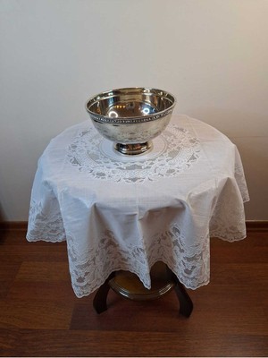 Başak Ev Tekstili Ithal Pvc Muşamba - Dantel Desenli Silinebilir 90 cm Yuvarlak Fiskos Örtüsü