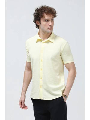 JB John Borners Erkek Kısa Kollu Düğme Kapamalı Dokulu Gömlek  Sarı - 30001
