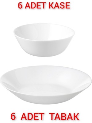6 Adet Çap 20 cm Yemek Tabağı ve 15 cm Kase Seti, Temperli Cam
