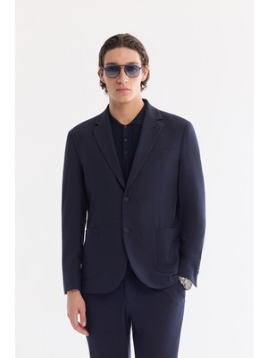 AVVA Erkek Lacivet Mono Yaka Torba Cepli Çift Yırtmaç Astarsız Bi-Stretch Comfort Slim Fit Ceket A61Y4012