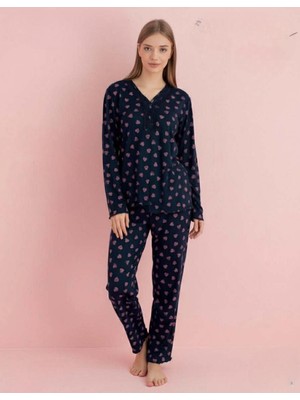 Pijamerry Kadın Bambu Baharlık Dantel Yaka Uzun Kol Ince Pijama Takımı 5209L - 1 Adet