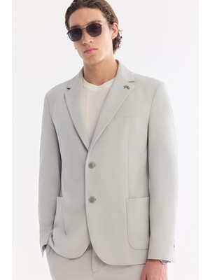 AVVA Erkek Gri Mono Yaka Torba Cepli Çift Yırtmaç Astarsız Bi-Stretch Comfort Slim Fit Ceket A61Y4012