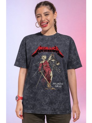 Sevbano Metallica Rock Metal Müzik Grubu Baskılı Unisex Oversize Vintage Yıkamalı Tişört