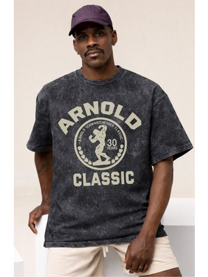 Sevbano Arnold Classic Fitness Bodybuilding Gym Sporcu Baskılı Unisex Oversize Vintage Yıkamalı Tişört