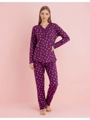 Pijamerry Kadın Bambu Baharlık Dantel Yaka Uzun Kol Ince Pijama Takımı 5206M - 1 Adet