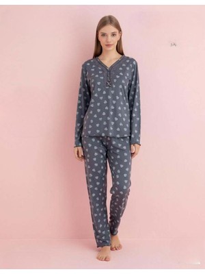 Pijamerry Kadın Bambu Baharlık Dantel Yaka Uzun Kol Ince Pijama Takımı 5204F - 1 Adet