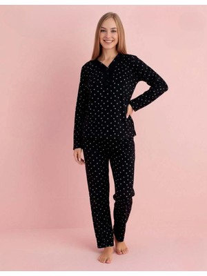 Pijamerry Kadın Bambu Baharlık Dantel Yaka Uzun Kol Ince Pijama Takımı 5211S - 1 Adet