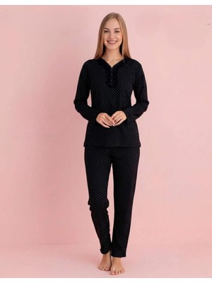 Pijamerry Kadın Bambu Baharlık Dantel Yaka Uzun Kol Ince Pijama Takımı 5210S - 1 Adet