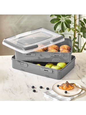 Iki Katlı Antrasit Pasta ve Börek Taşıma Kutusu Piknik Çantası