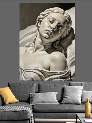Karizma Tablo Antik Yunan Heykeli Kadın Başı Dekoratif Kanvas - Mdf Ahşap Tablo