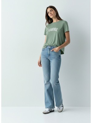 LTB Amoure Baskılı Relaxed Yeşil T-Shırt