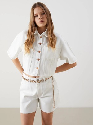 Lc Waikiki Yeni Sezon Crop Kadın Jean Gömlek