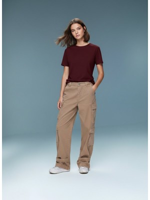 LTB Bisiklet Yaka Relaxed Fit Bordo T-Shırt