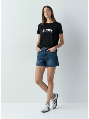 LTB Amoure Baskılı Relaxed Siyah T-Shırt