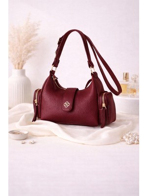 Egem Atelier Kadın Bordo Omuz Çantası-Günlük Kullanım ,yan Fermuarlı Cep,şık ve Modern