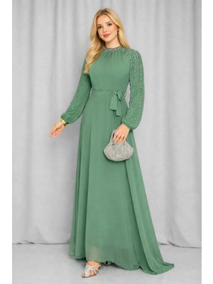 Hiramir Kadın Kolları Işlemeli Astarlı Abiye Elbise YZ2501