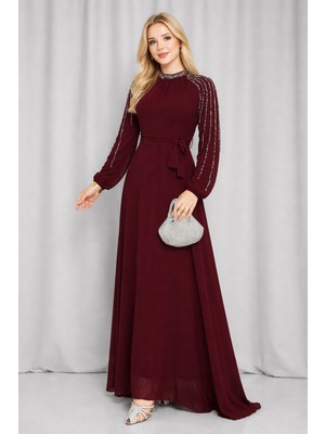Hiramir Kadın Kolları Işlemeli Astarlı Abiye Elbise YZ2501