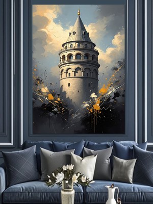 Karizma Tablo Gece Işıkları Altında Galata Kulesi Dekoratif Kanvas - Mdf Ahşap Tablo